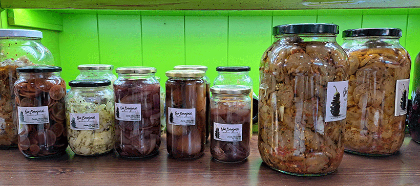 Mojos, rojo y verdes, y pepinos probióticos, junto a fermentados de cebolla, pepino y chucrut son algunos de los productos que envasa Pereira | Foto: José L. Conde